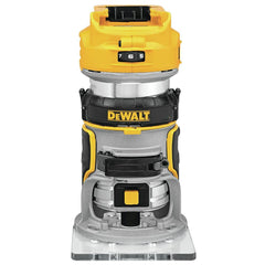 DEWALT DCW600B front view showing compact router and ergonomic grip for control