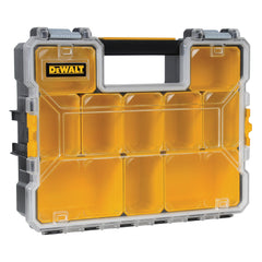 DEWALT detalle de cierres metálicos anti óxido y asa integrada para transporte seguro