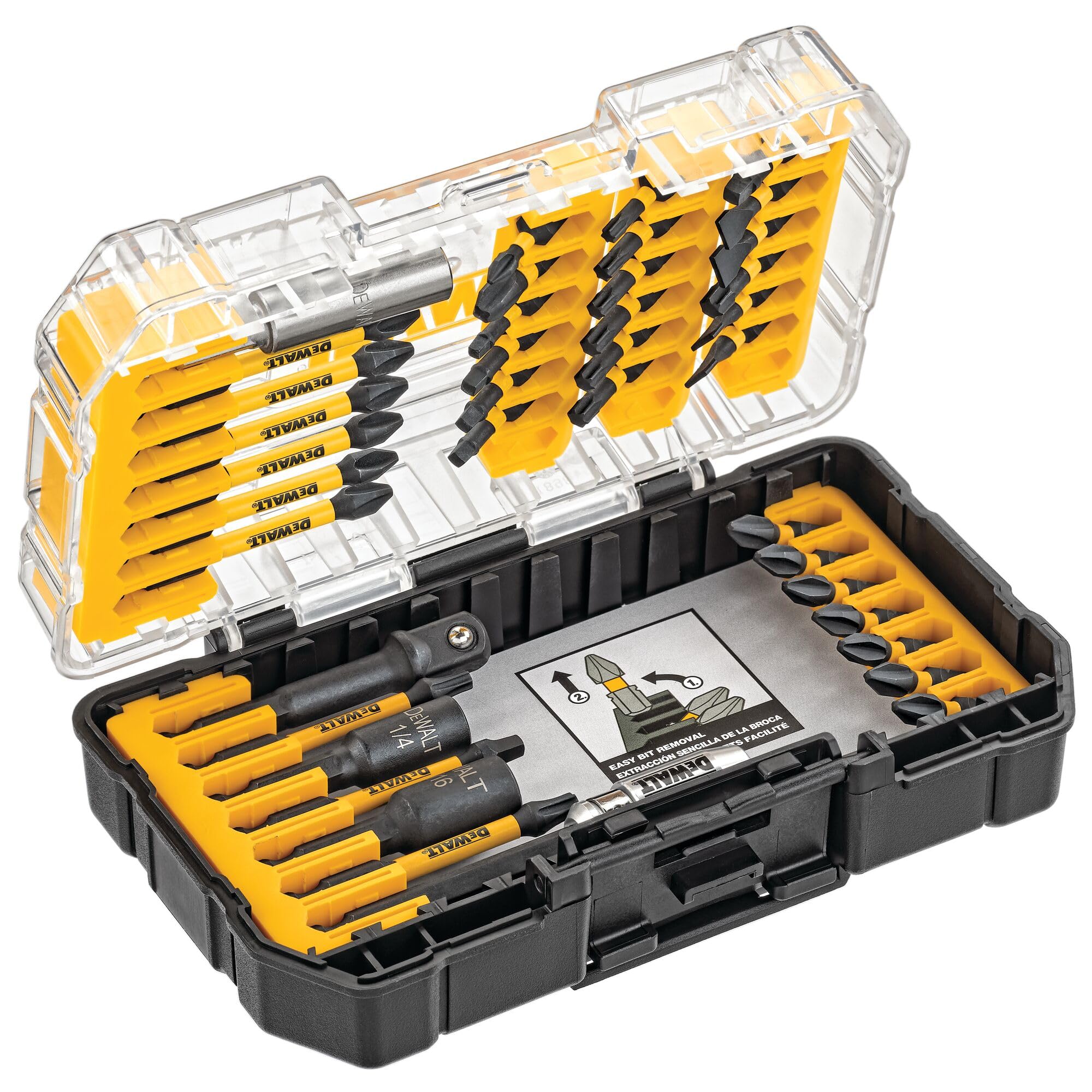 DEWALT estuche frontal con 40 piezas organizado y fácil acceso