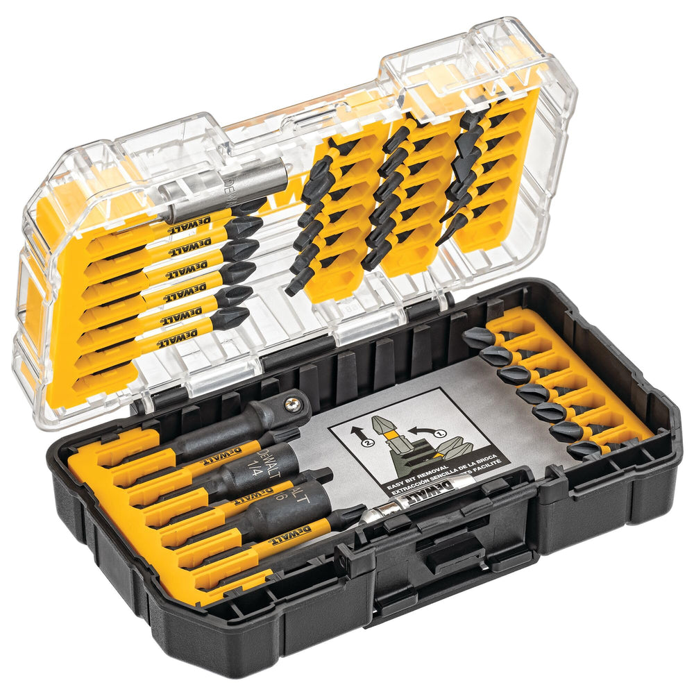 DEWALT estuche frontal con 40 piezas organizado y fácil acceso