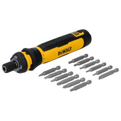DEWALT front view of cordless screwdriver showing compact design and ergonomic grip benefit