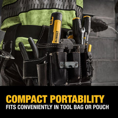 DEWALT LED work light illuminating a dark screw location to improve visibility on jobs