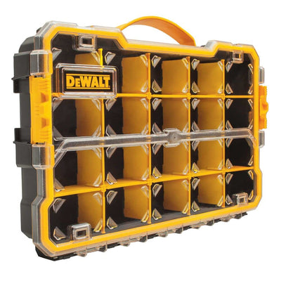 DEWALT organizador frontal con tapa transparente y asa, visualización rápida