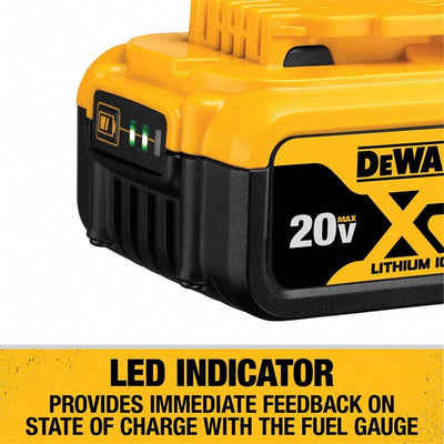 DEWALT retail packaging and label showing included twin DCB205 batteries