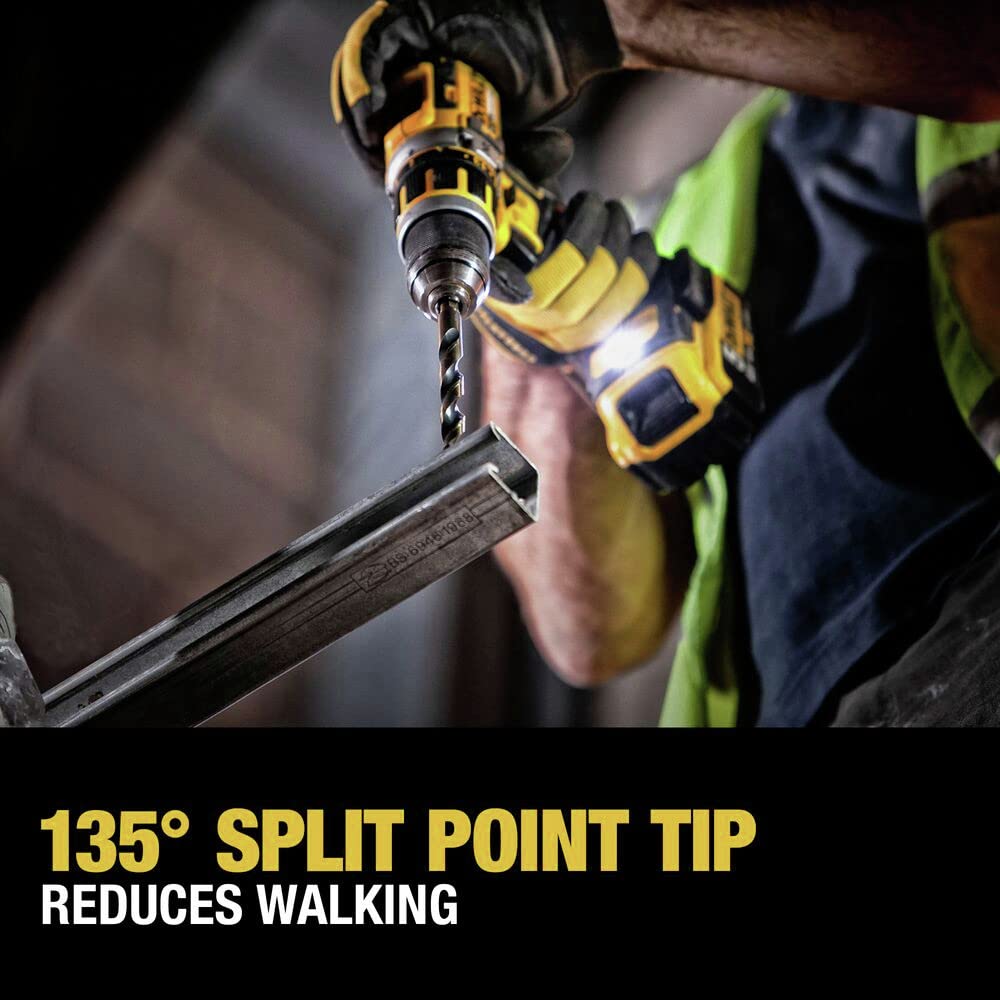 DEWALT punta partida 135° en enfoque, ayuda a iniciar taladro sin caminar