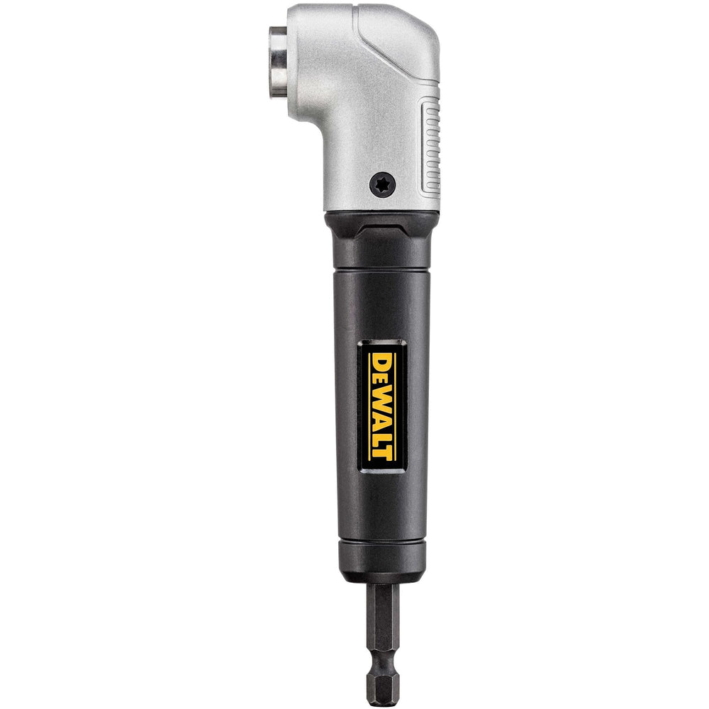 DEWALT front view of right angle attachment showing compact profile and durability benefits