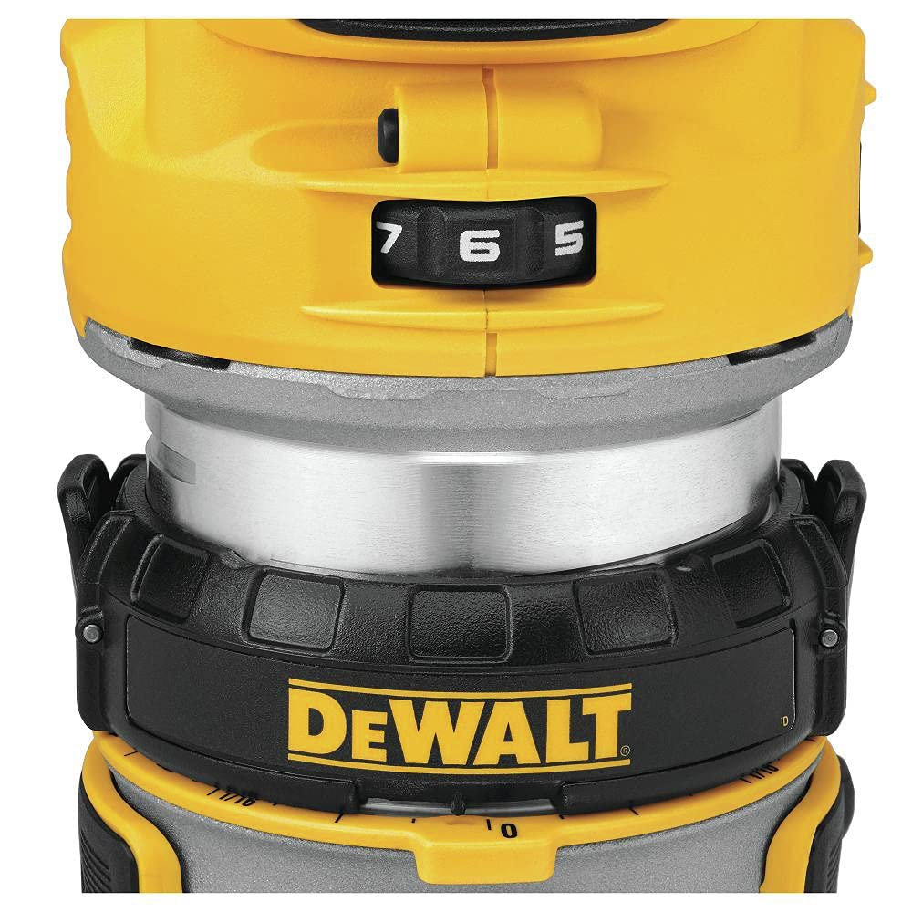DEWALT plastic fixed base close-up highlighting stable support and lightweight benefit