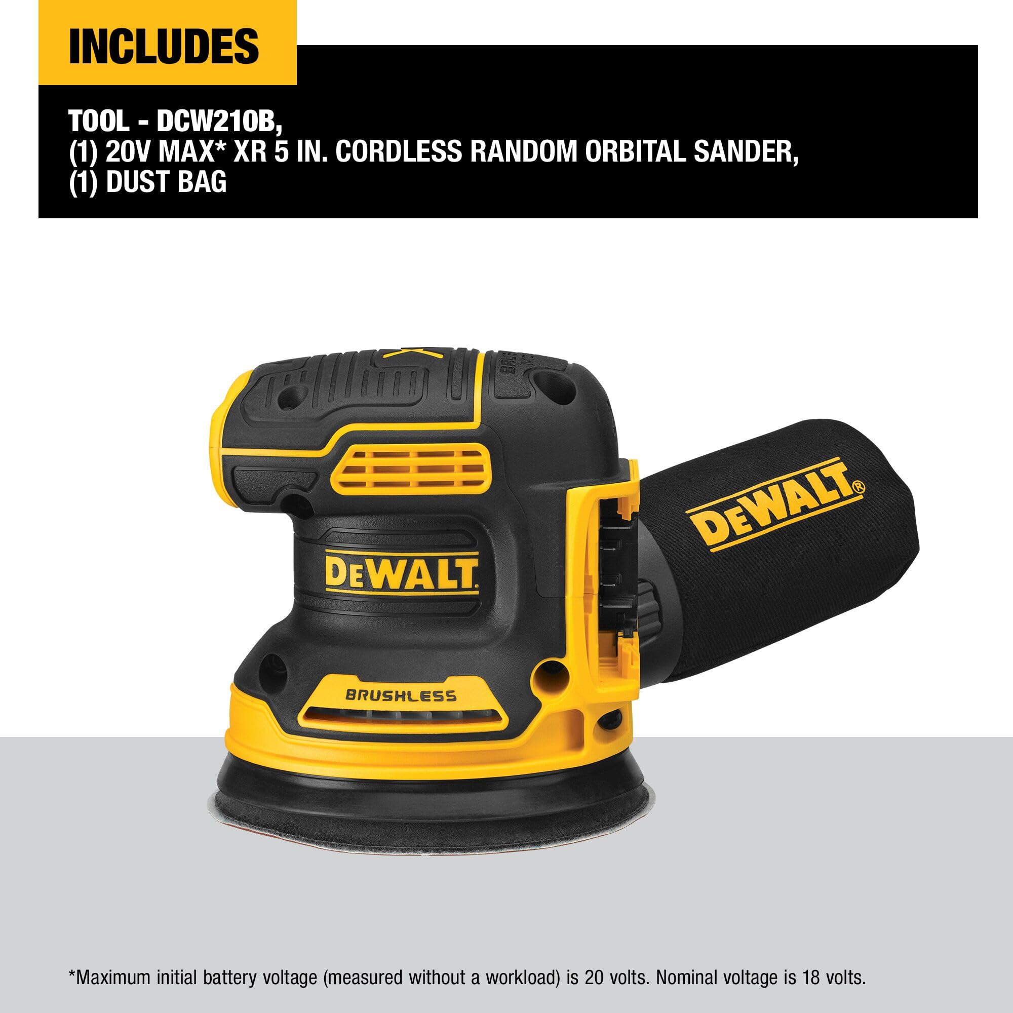 DEWALT sander rubber overmold grip detail for comfortable handling