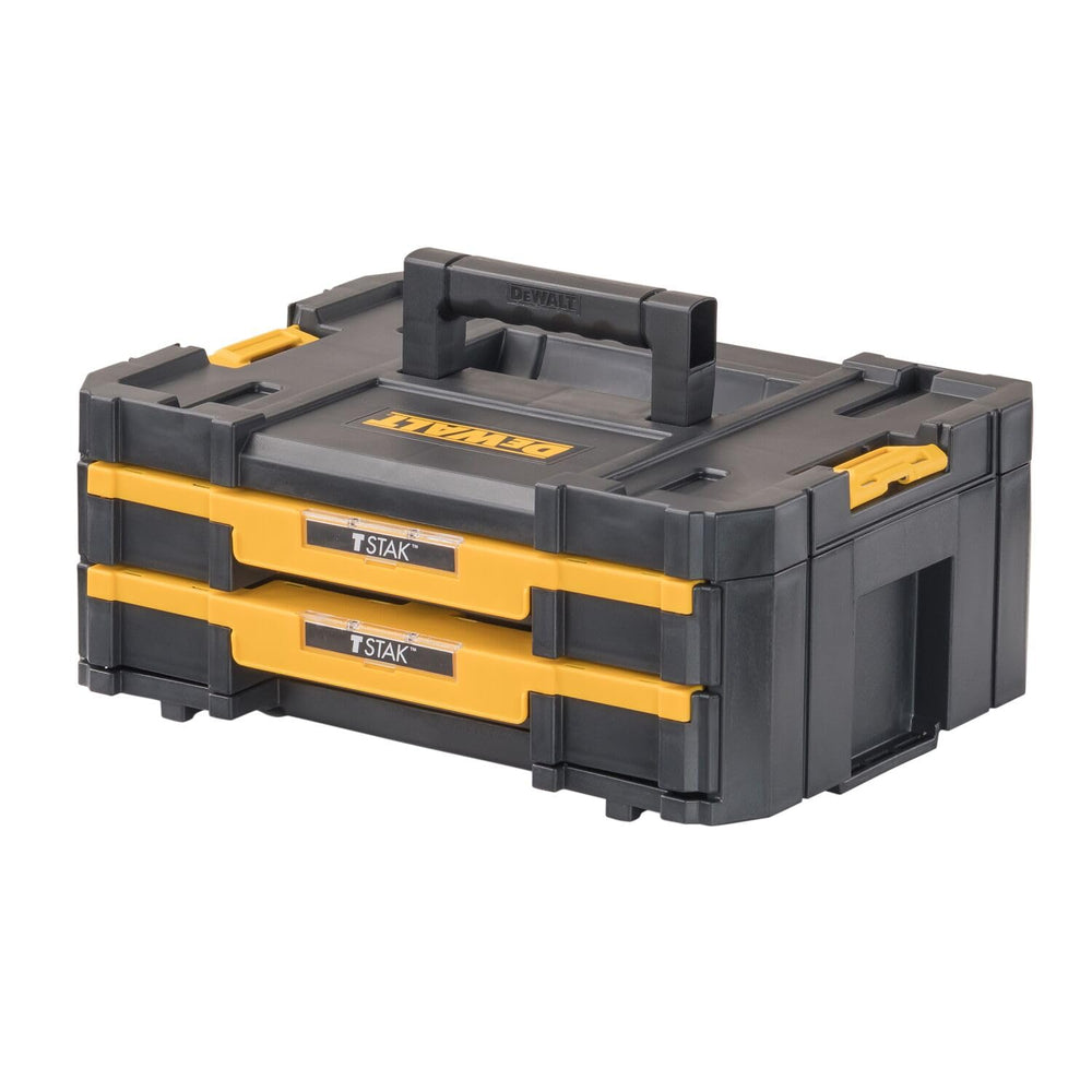 DEWALT vista frontal del organizador TSTAK mostrando diseño compacto y durable