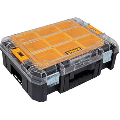 DEWALT vista frontal del organizador con tapa visible y acceso rápido