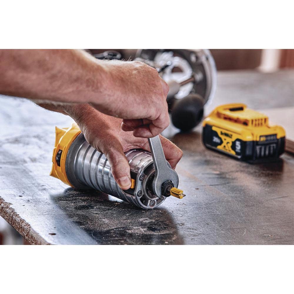 DEWALT variable speed dial detail enabling consistent RPM control and material matching