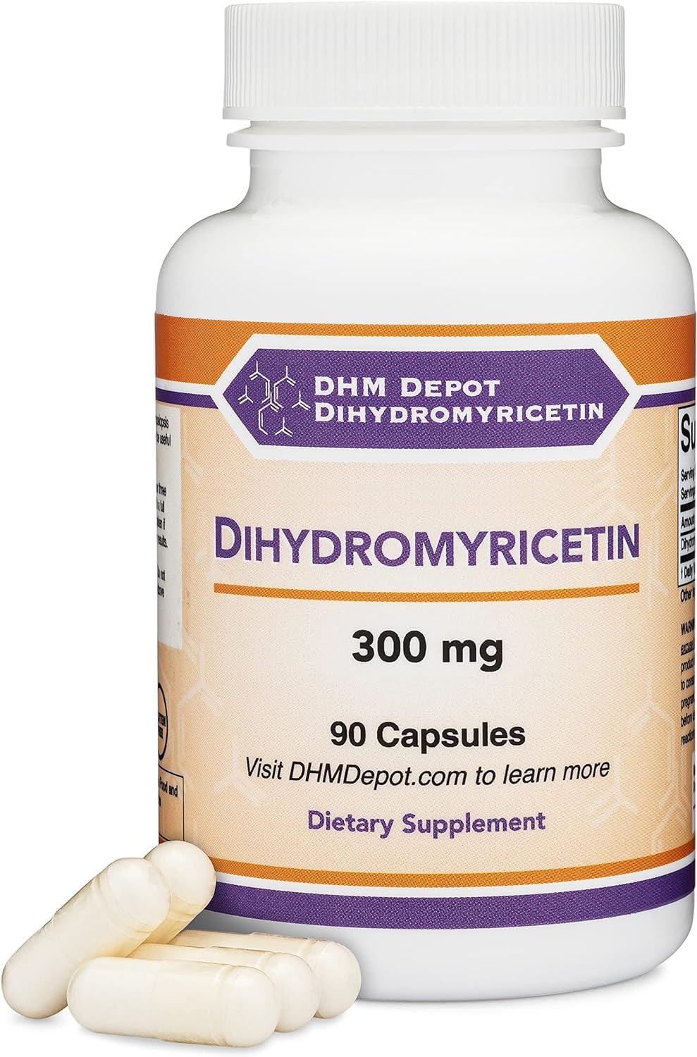 DHM Depot front packaging showing label and 90 capsules for trusted potency
