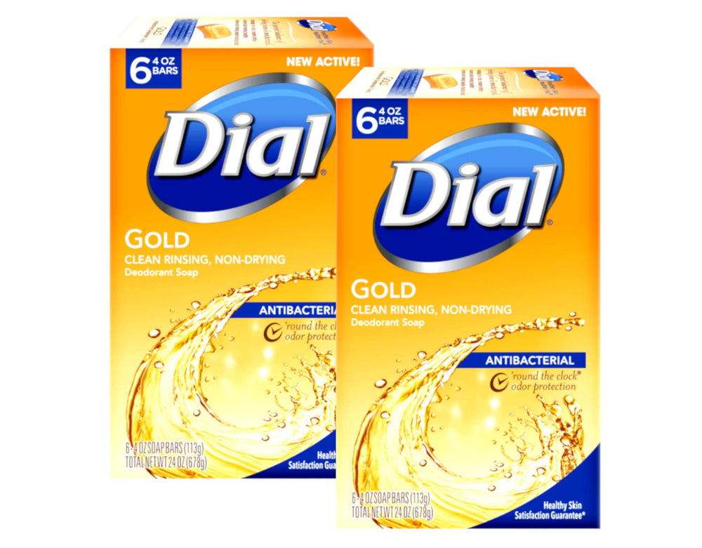Dial jabón Gold frente del paquete mostrando las seis barras por caja y presentación económica