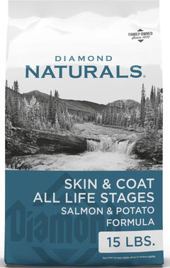 Diamond Naturals front packaging showing 15 lb bag and key benefits