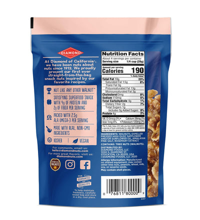 Diamond of California nueces fuera de la bolsa resaltando frescura y corteza