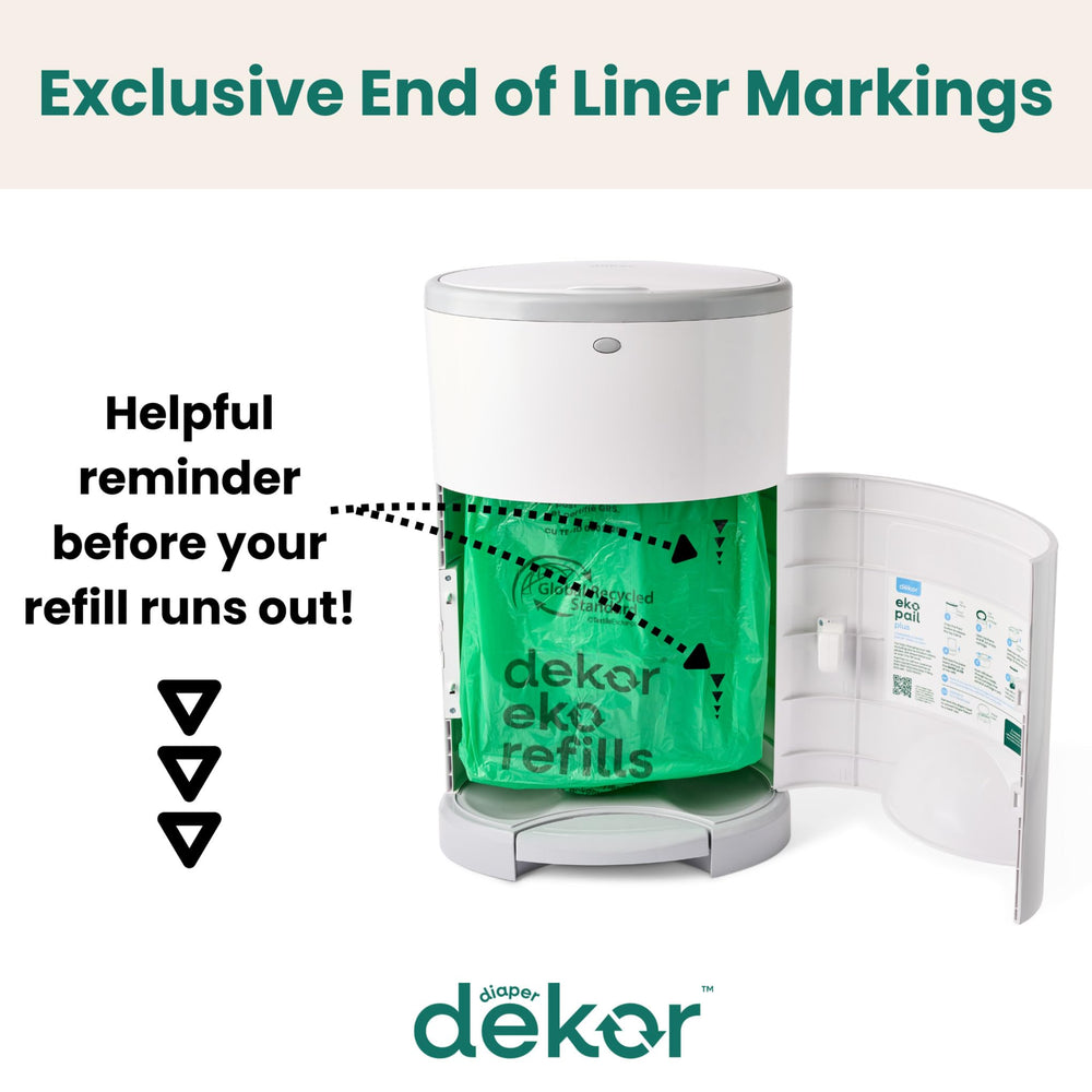 Diaper Dekor in nursery changing station showing tidy, low-odor disposal
