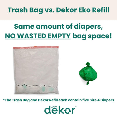 Diaper Dekor refill roll next to ruler demonstrating full-size capacity