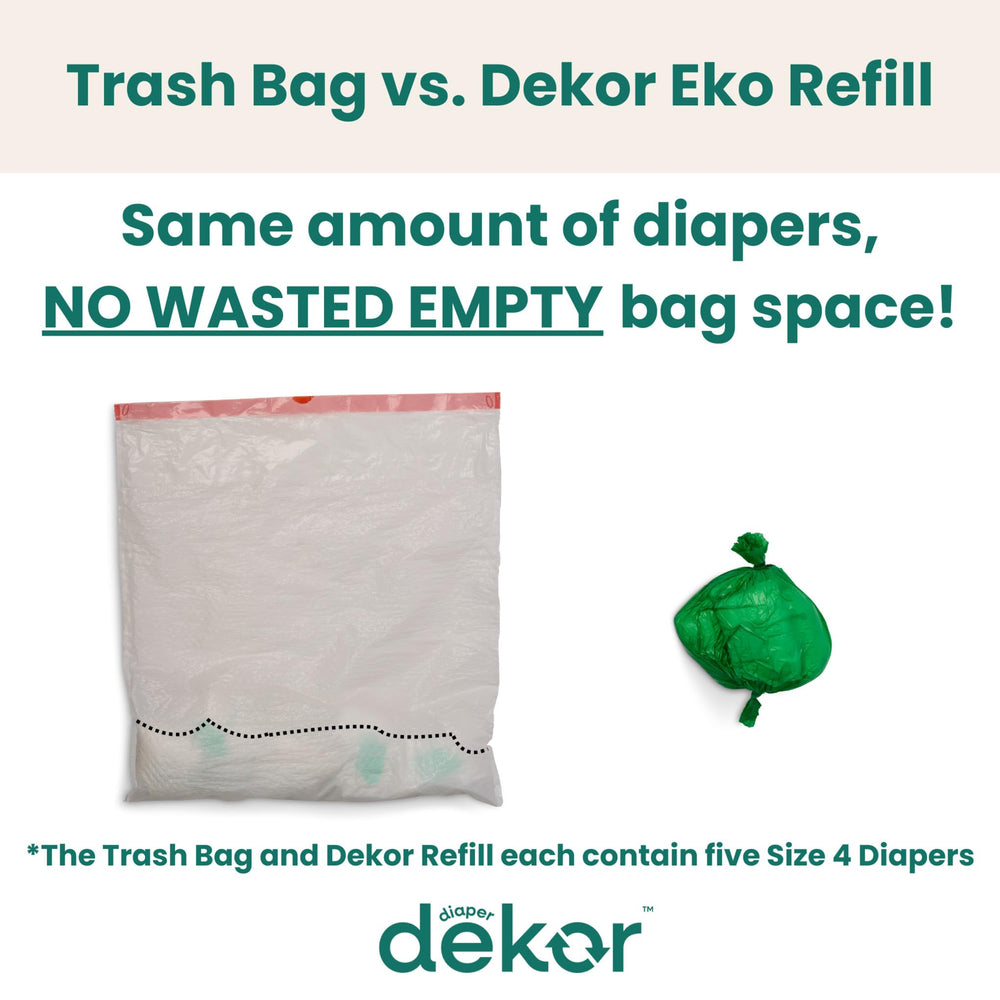 Diaper Dekor refill roll next to ruler demonstrating full-size capacity