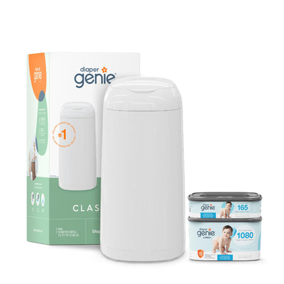 Diaper Genie vista frontal en habitación infantil, mantiene aromas controlados