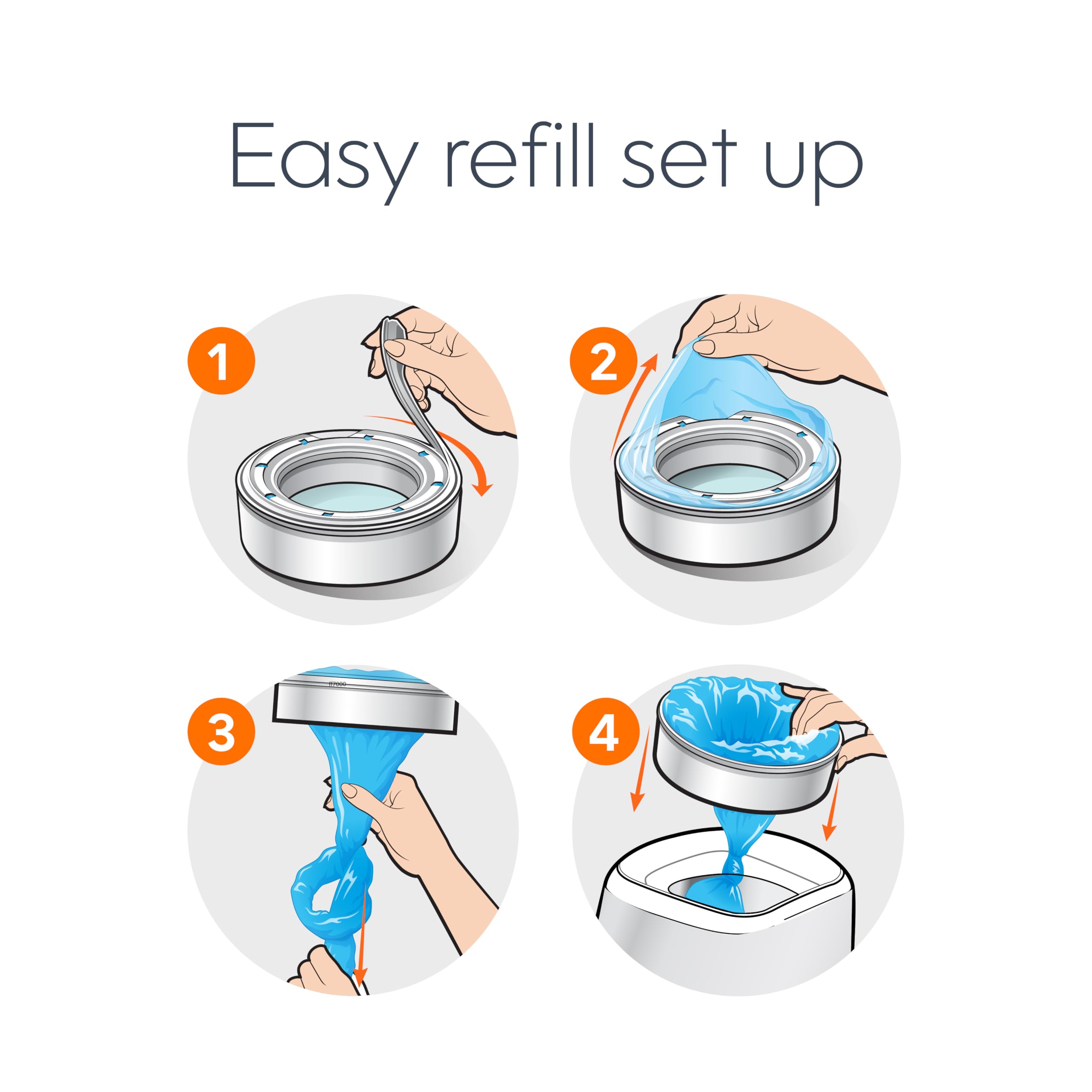 Diaper Genie comparación de tamaño del rollo junto a pañal para visualizar capacidad