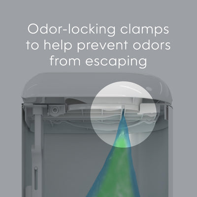 Diaper Genie close-up of odor-locking clamps to help contain unpleasant smells