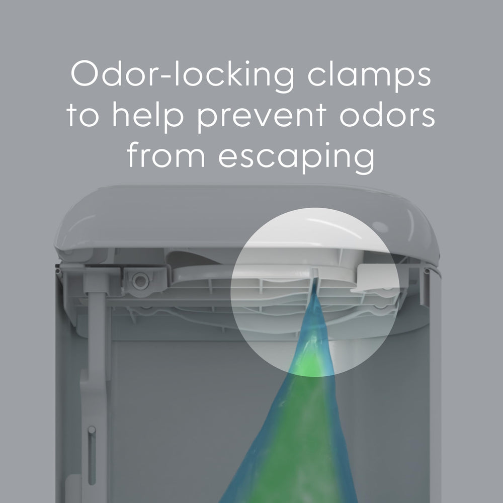Diaper Genie close-up of odor-locking clamps to help contain unpleasant smells