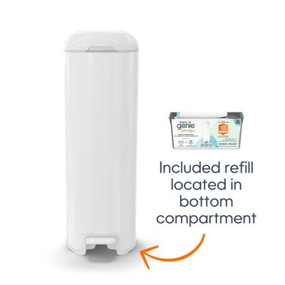 Diaper Genie side view with foot pedal visible for true hands-free convenience