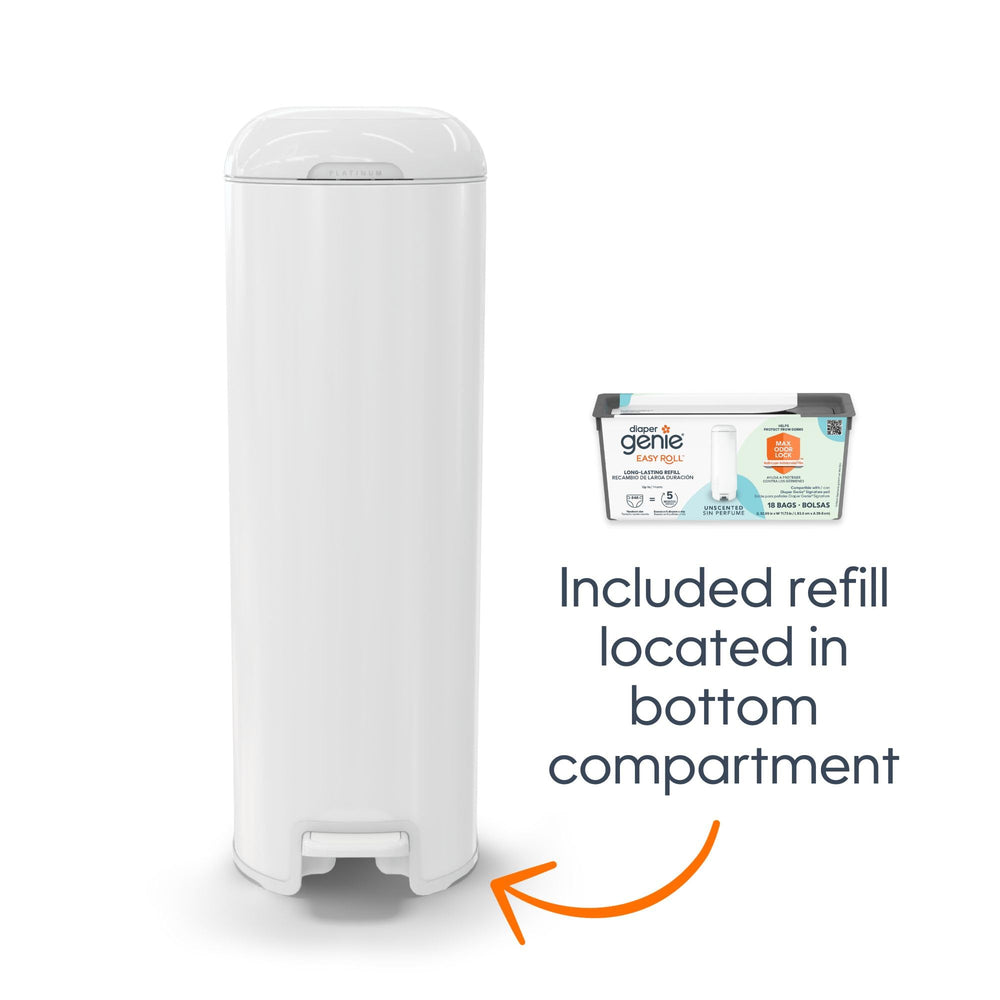 Diaper Genie side view with foot pedal visible for true hands-free convenience