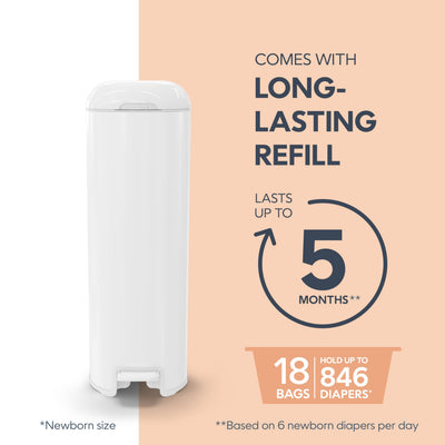 Diaper Genie soft-closing lid in motion to reduce nursery noise during use