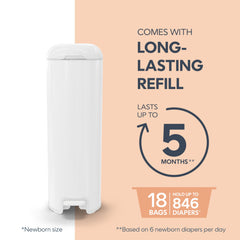Diaper Genie soft-closing lid in motion to reduce nursery noise during use