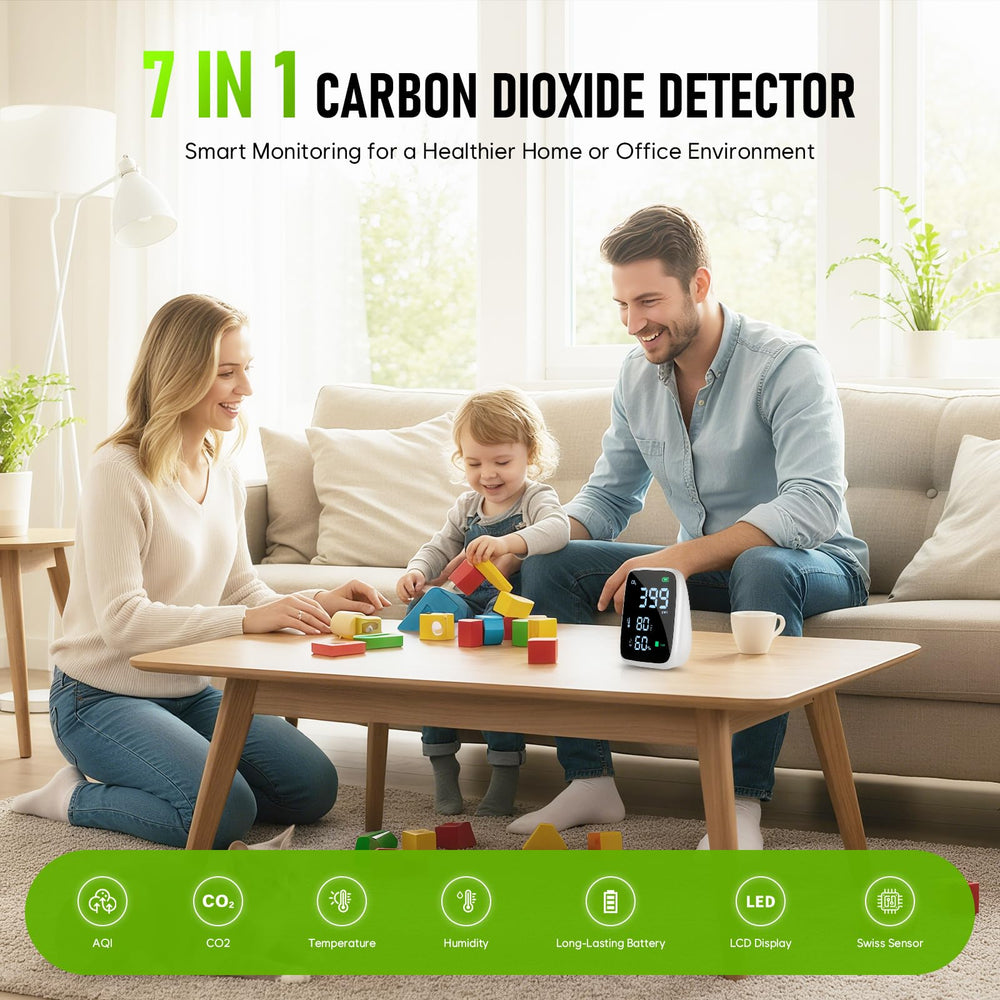 Dienmern pantalla LED en primer plano con indicadores AQI y humedad visibles