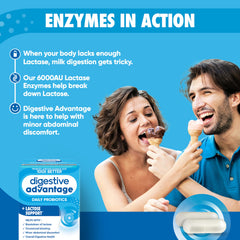 Polvo y gránulos de enzima lactasa Digestive Advantage, ayuda digestiva