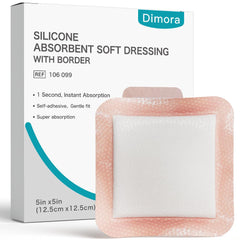 Dimora empaque frontal mostrando apósitos 5x5 y protección