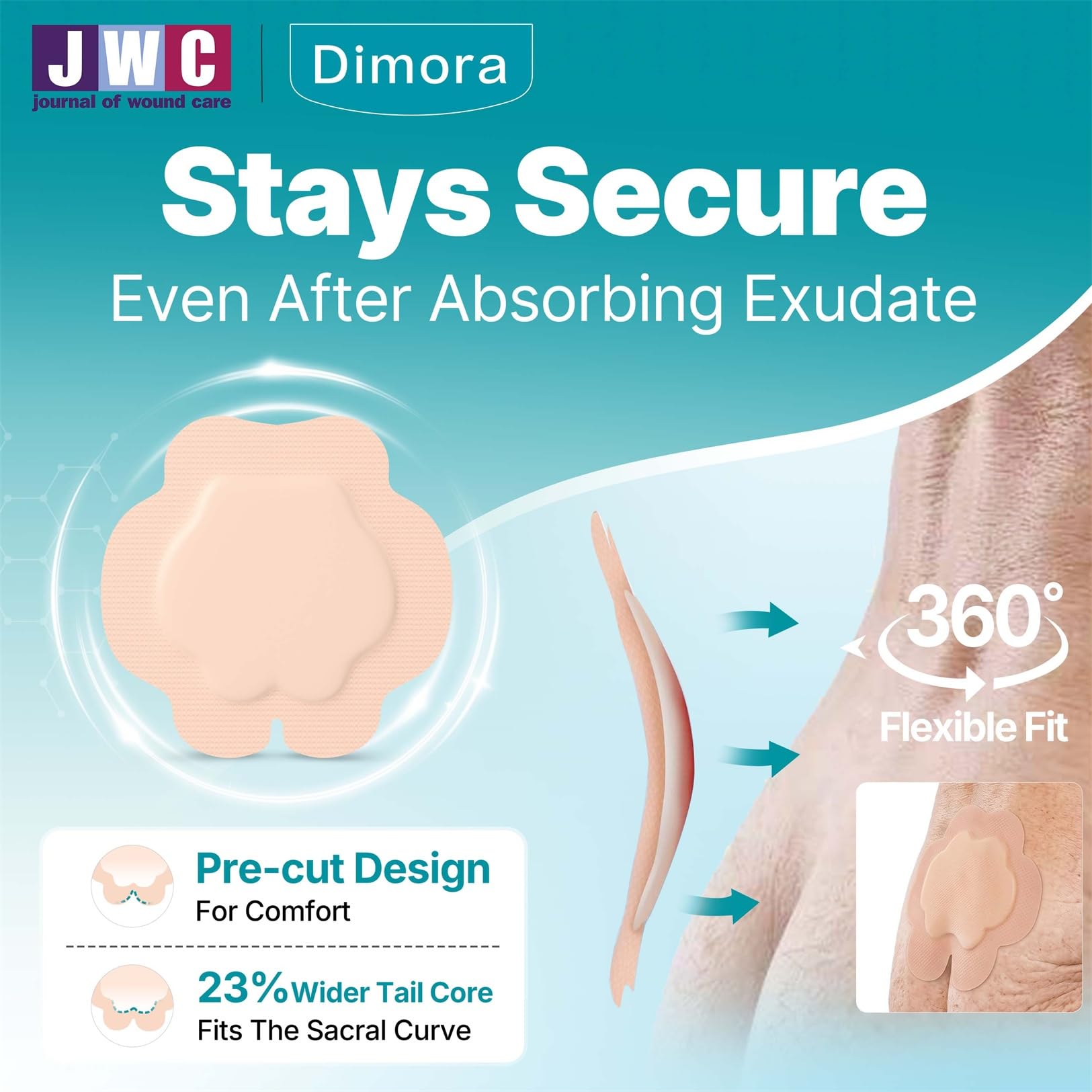 Dimora silicone border detail highlighting gentle adhesion to skin for low-pain dressing changes