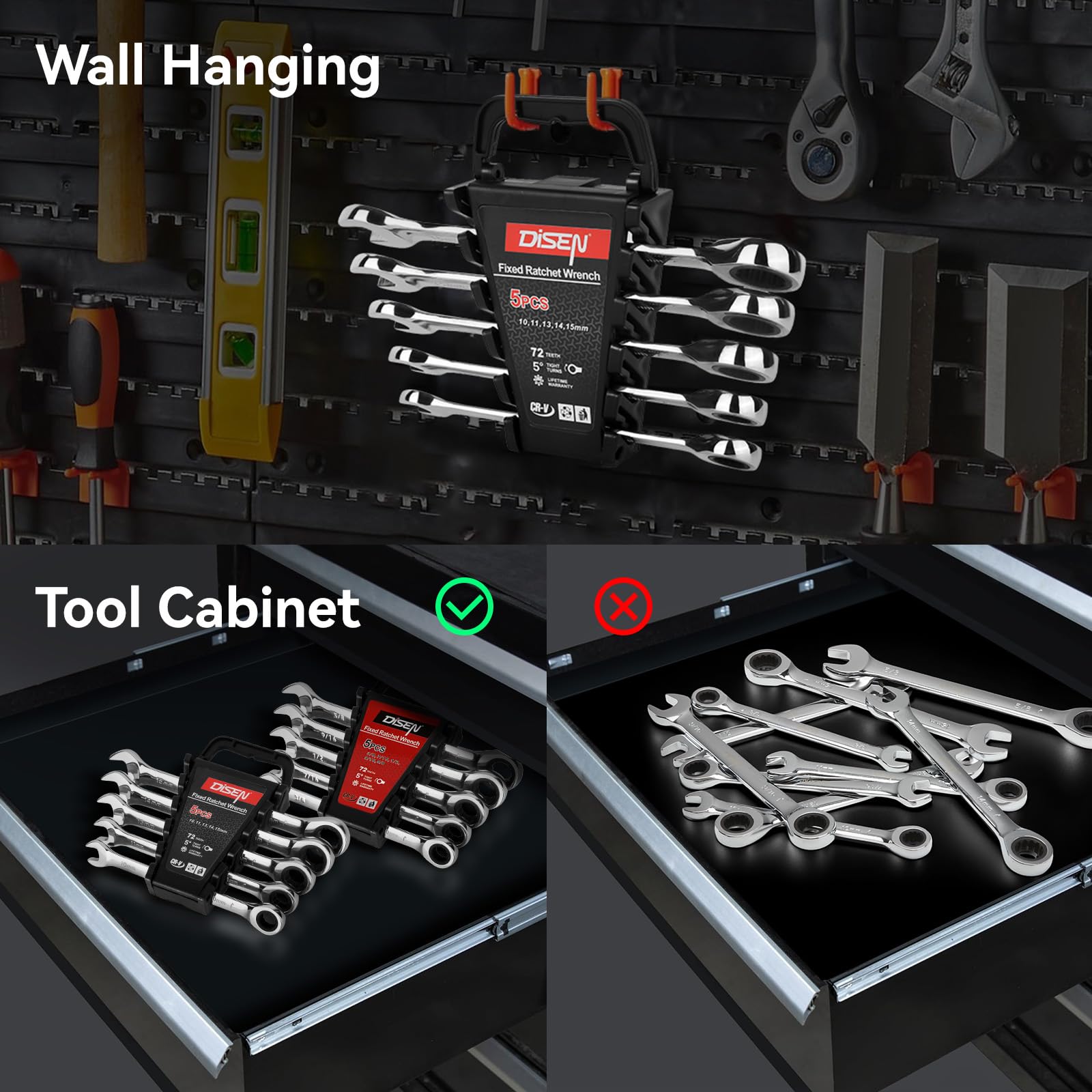 DISEN llaves colocadas en el rack organizador para almacenamiento ordenado