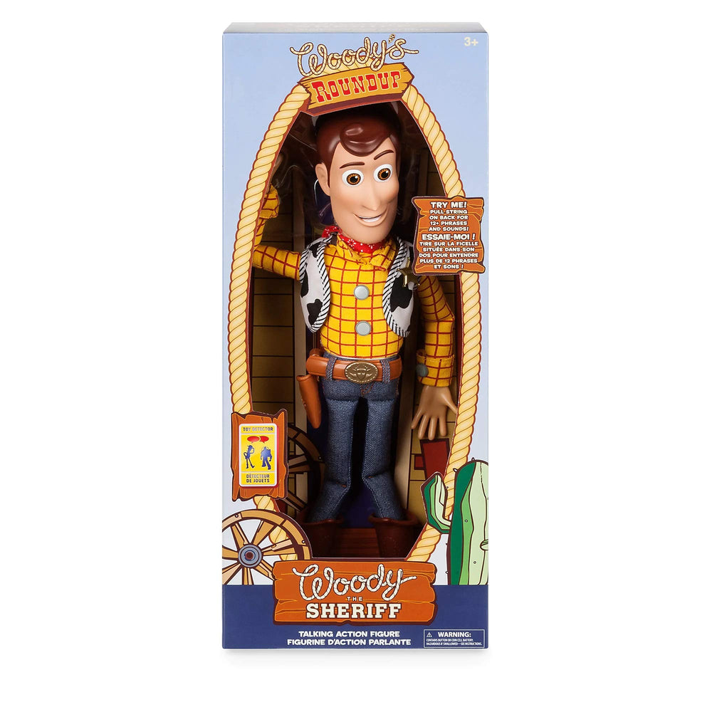 Disney Store Woody comparación de tamaño y detalles de vestimenta