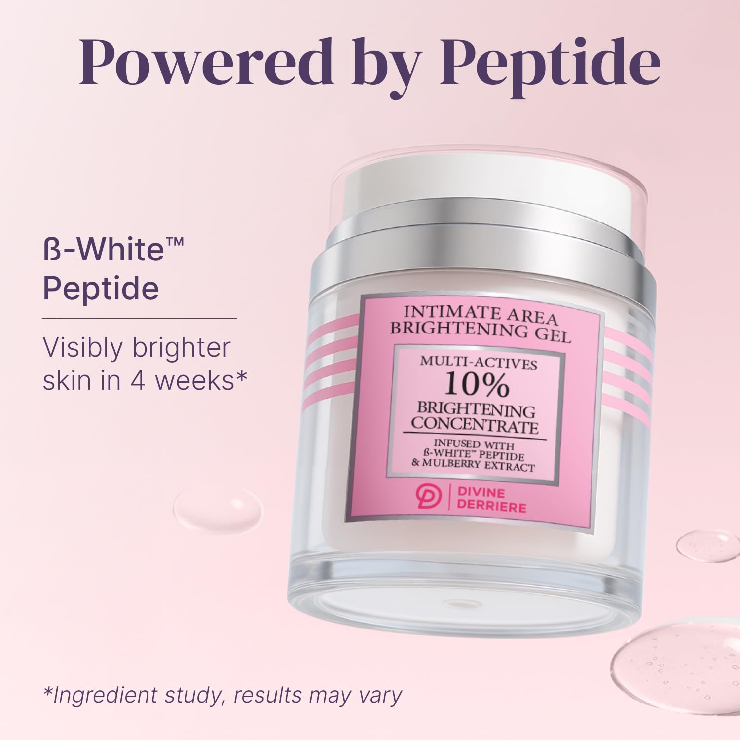 Divine Derriere mulberry and licorice extracts display highlighting natural brightening actives
