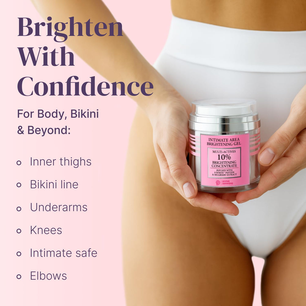 Divine Derriere tube beside a hand showing product size and easy, precise dispensing