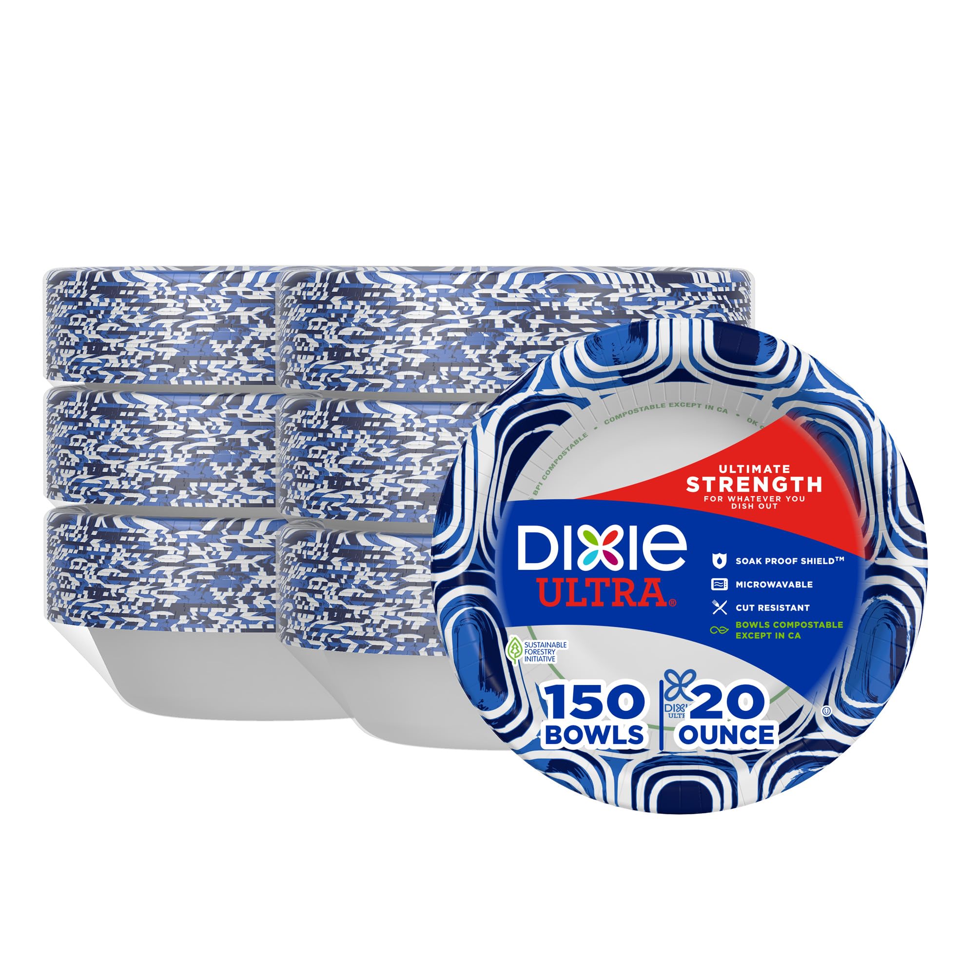 Dixie Ultra empaque frontal mostrando 150 cuencos y ahorro