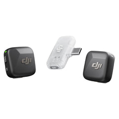 DJI Mic Mini frontal con accesorios mostrando portabilidad y facilidad