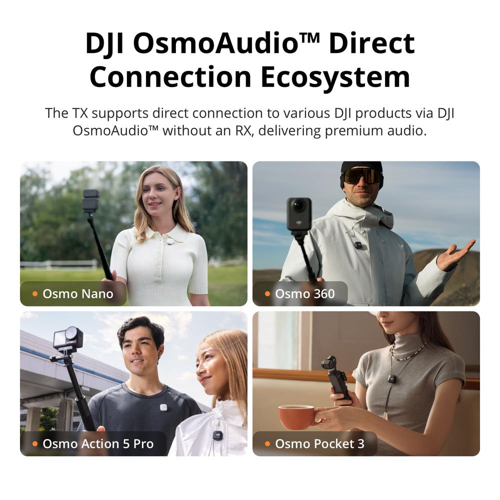 DJI Mic Mini etiqueta de conectividad OsmoAudio y compatibilidad