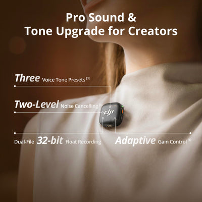 DJI Mic 3 receiver plugged into camera delivering direct, lossless audio for filming