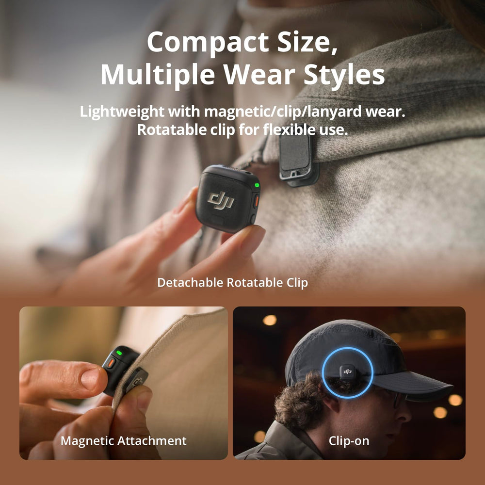 Two DJI transmitters attached to talent demonstrating simultaneous dual-voice recording benefit