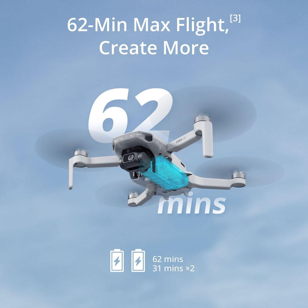 DJI Mini 4K two batteries and accessories showing extended flight time