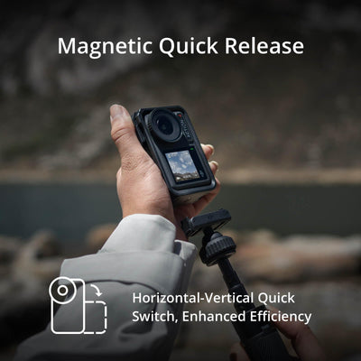 DJI Osmo Action 4 inside protective frame for secure vertical and horizontal mounts