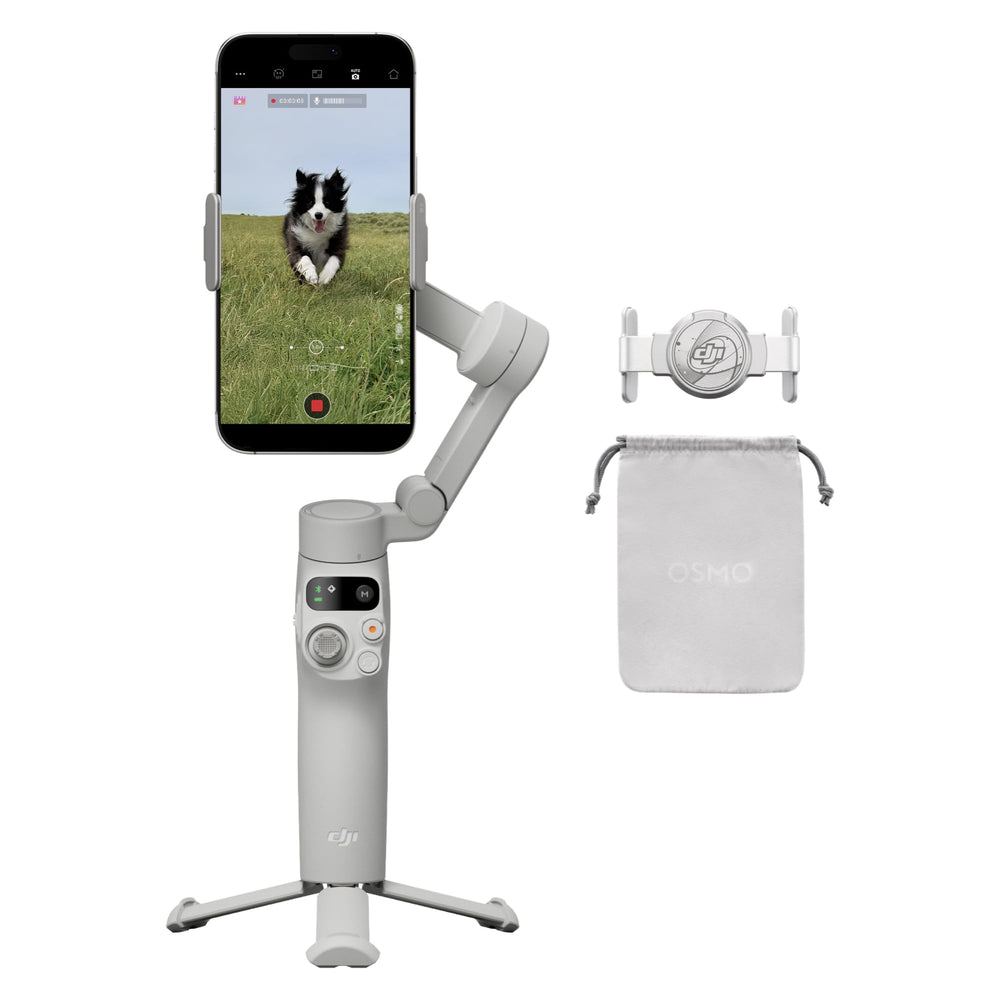DJI Osmo Mobile 7 front view showing controls and steady shooting benefit