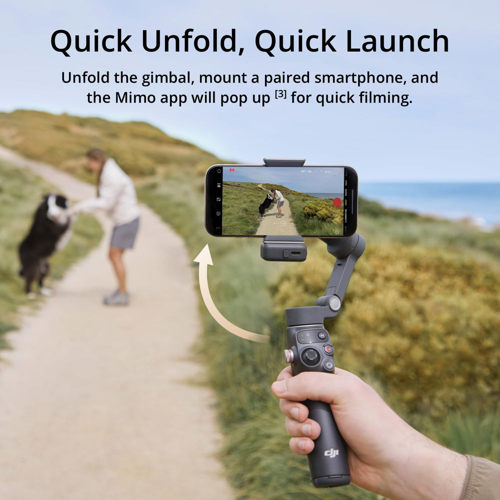 DJI Osmo Mobile 7P extension rod and tripod extended to capture wide angles