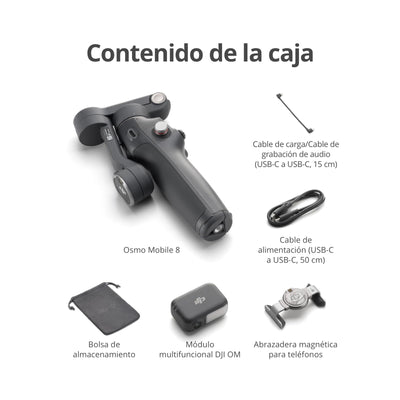 DJI Osmo Mobile 8 accessories laid out including module and clamp for versatile use