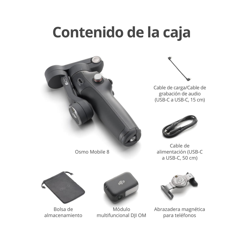 DJI Osmo Mobile 8 accessories laid out including module and clamp for versatile use
