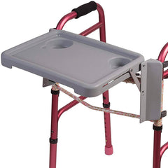 DMI walker tray front view showing full surface and raised edge for stability